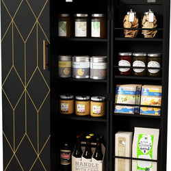 Halima Pantry Cupboard - Black & Gold